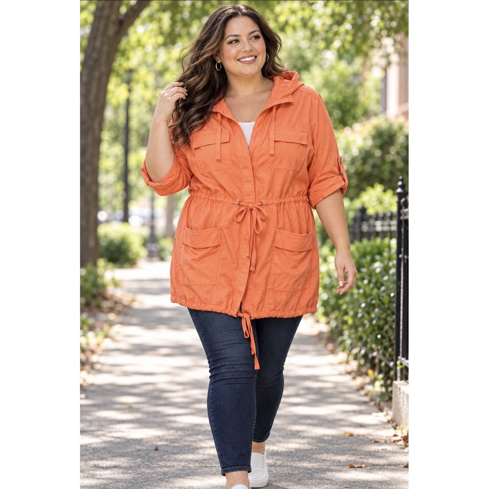 Torrid Womens Hoodie 2 Short Sleeve Orange Pullover Hooded Snap Front Pockets